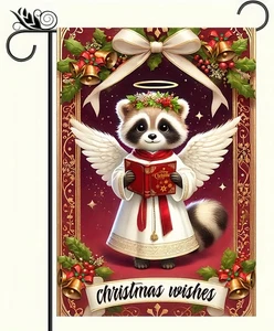 NEW 12x18 Christmas Wishes Racoon Angel Garden Flag Holiday Decor - Picture 1 of 4