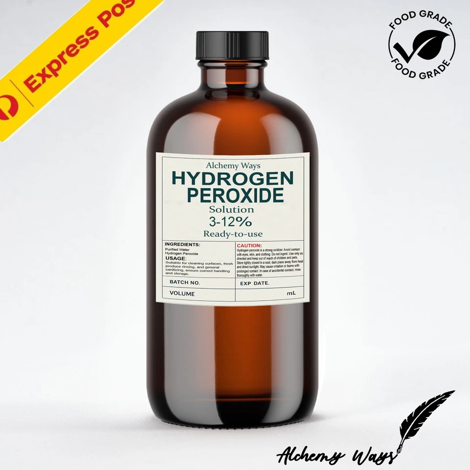 Hydrogen Peroxide 3%, 6%, 9% & 12% Amber Glass Food Grade H202 | Stabilizer Free - image 1 of 1