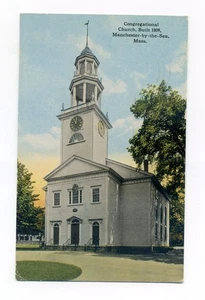 Manchester MA Iglesia Congregacional, reloj, postal, 10 Central Street - Imagen 1 de 2