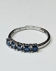 925 Sterling Silver Natural 5 Pieces Blue Sapphire Tennis Band Ring - Picture 1 of 13
