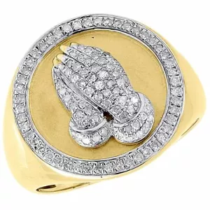 Diamond Praying Hands Pinky Ring .925 Sterling Silver Round Brushed 0.30 Ct. - Picture 1 of 5