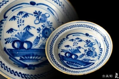 Japanese Antique Edo Period Delft Dish Plate Floral Motifs in Underglaze Blue - Image 1 of 4