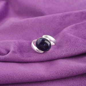 Anillo de plata 925 ovalado con bisel de piedra de sodalita banda cumpleaños hija tamaño todos los tamaños - Imagen 1 de 6