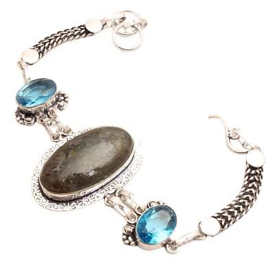 Pietra Labradorite Placcato Argento Bracciale Handmade Gioielli Regalo 20 Gms - Immagine 1 di 3