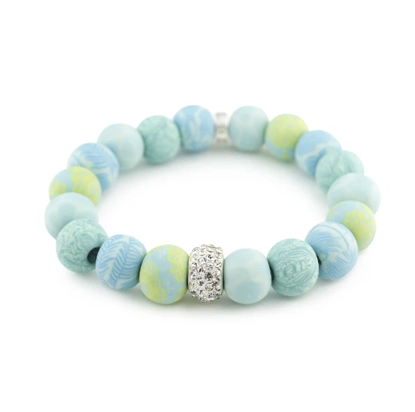 NUEVO JILZARAH Hecho a Mano Cuentas de Arcilla AZUL BERMUDAS Cuentas de Cristal Pulsera 12mm Foto 1 de 1