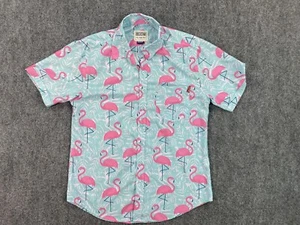 RSLVTS Shirt Mens Medium Blue Pink Flamingos All Over Print - Picture 1 of 8