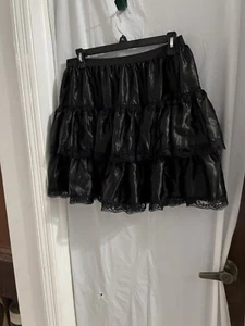 Suit Yourself Costume Co Black Tiered Satin Lace Pull On Mini Skirt Sz M Goth - Picture 1 of 4
