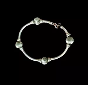 Vintage Art Deco Station Link Bracelet 7.5" Antique Estate Jewelry Silvertone - Picture 1 of 10
