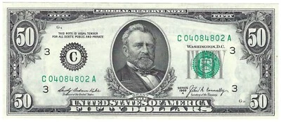 1969A Fifty Dollar Fancy Serial Number Note C04084802A Three pairs 0s 4s 8s - Image 1 of 2