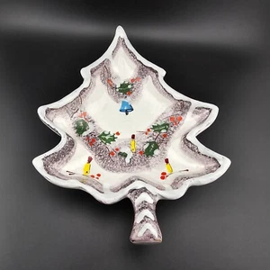 Italian Pottery Tree Trinket Dish Bowl Winter Christmas Hand Painted - Picture 1 of 13
