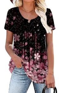 Womens Summer Short Sleeve Blouses Plus Size Tops Floral Loose Flowy Ladies S... - Picture 1 of 5