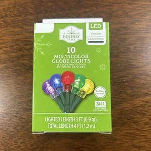 New Holiday Time 10 Count LED Multicolor Globe Mini Lights Green Wire 4 FT Long - Picture 1 of 3