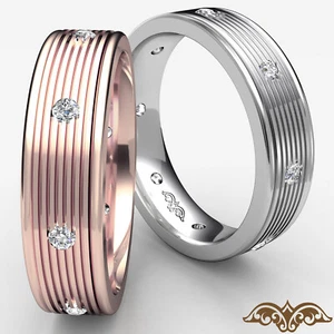 Round Diamond Ring Solid Dome Eternity Mens Wedding Band 18k White Gold 0.16Ctw - Picture 1 of 6
