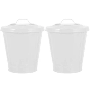2Pcs Mini Trash Can Small Galvanized Metal Garbage Can with Lid Desktop Waste... - Picture 1 of 9