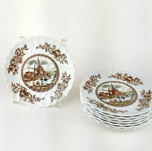 8 TULIP TIME Brown Saucers 5.75" by Johnson Bros England VTG - Picture 1 of 9