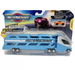 Micro Machines Series 4 MINI VEHICLE HAULER BLUE & GRAY +1 Vehicle Holds 8 Cars - Picture 1 of 2