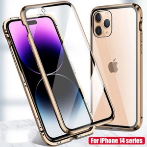 For iPhone 16 15 14 13 Pro Max 12 11 Magnetic Double-Sided Glass 360 Case Cover - Picture 1 of 18