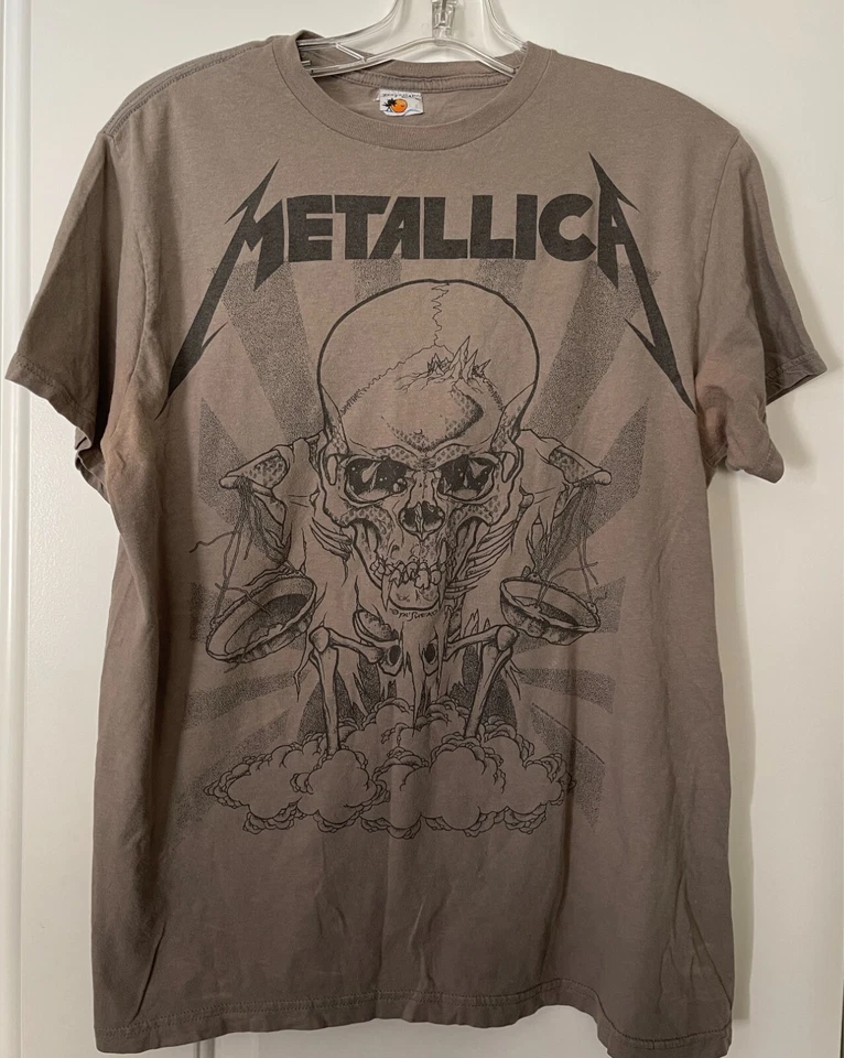 Camiseta Metallica Vintage Años 90 Diseño Cabeza de Pushead Calaveras Marrón Talla Grande Foto 1 de 4