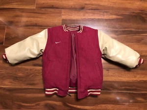 Nike Vintage Reversible Winter Bomber Jacket Maroon & Beige Nylon Boy's Size 6 - Picture 1 of 12
