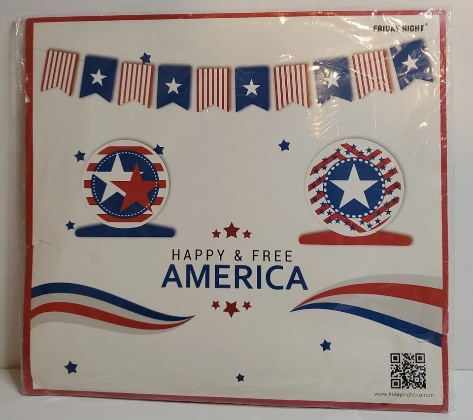 Happy And Free America Rojo Blanco Y Azul EE. UU. Día Fiesta Set Decoraciones Foto 1 de 4
