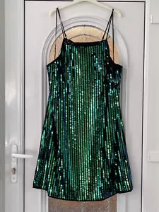 NEW WITH TAG NEXT GREEN IRIDESCENT SEQUIN STRAPPY PARTY DRESS SIZE 22 - Picture 1 of 2
