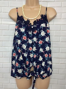 OASIS 10/S Vgc Blue Lace Trim Floral Tie Front Cami Top - Picture 1 of 12