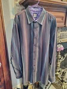 Jerry Garcia Mens 3XLT Button Up Long Sleeve Gray Shirt W/ Stripes Flip Cuff - Picture 1 of 6