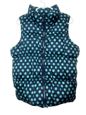 Old Navy Girls 8 Blue Polka Dot Puffer Vest Winter Fall Frost Free Jacket - Image 1 of 4