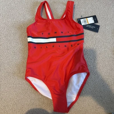 Tommy Hilfiger Girls Swimsuit One Piece 50+UPF Size S (7) - Image 1 of 4