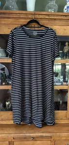 J Jill Schlaf Baumwolle Modal Kurzarm ultraweiches Kleid schwarz & weiß gestreift 2X - Bild 1 von 5