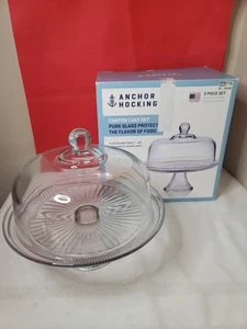 NEU Vintage Anchor Hocking Canfield 2 Stck. Kuppel bedeckt Fuß Kuchenplatte - Bild 1 von 6