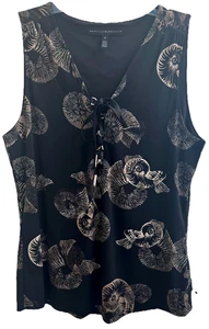 WHITEHOUSE BLACK MARKET M Nautilus Seashell Print Sleeveless Black Top Spandex - Picture 1 of 14