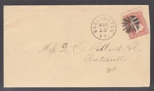 US Sc 65 on 1867 cover, 3c rose, 22mm BURLINGTON, VT fancy cancel, enclosure - Picture 1 of 3