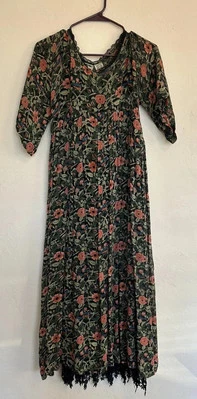Vintage 90s S New Options Dark Cottagecore Floral Babydoll Maxi Fairy Grunge - Image 1 of 4
