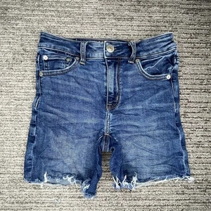 American Eagle Size 00 Girls Shorts High Rise Midi Cut Off Mid Rise Denim Blue - Picture 1 of 10