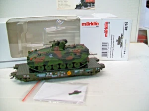 Märklin H0 48746 - Vagón plano de carga pesada Rlmmps DB Ep. V con SPW MARDER EXCELENTE EMBALAJE ORIGINAL - Imagen 1 de 5