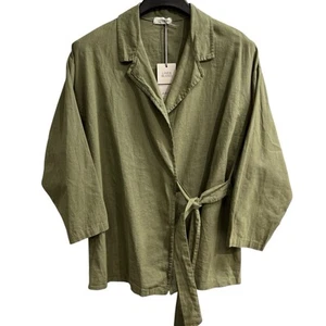 Chaqueta Lara G Mujer L Verde Militar Mezcla de Lino Envoltura Ligera Lagenlook - Imagen 1 de 8