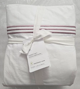Pottery Barn King Grand Organic Percale Embroidered Sheet Set of 4 Lavender - Picture 1 of 2