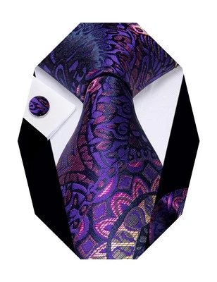 Corbata floral púrpura tejida de seda para hombre y conjunto de clip cuadrado de bolsillo formal... Foto 1 de 4