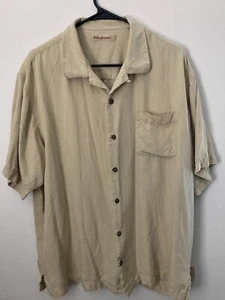 Tommy Bahama Herren Hemd einfarbig beige Knopfleiste - 100% Seide - Größe XL - Hawaii - Bild 1 von 9