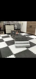 12 Piece Square Puzzle Foam Plush Floor Play Rug Mat (Grey/White) - Picture 1 of 4