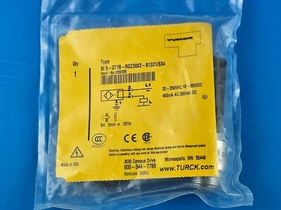 SEALED Turck BI5-GT18-RDZ30X2-B1331/S34 Inductive Sensor 4255295 BI5GT18RDZ30X2 - Image 1 of 3