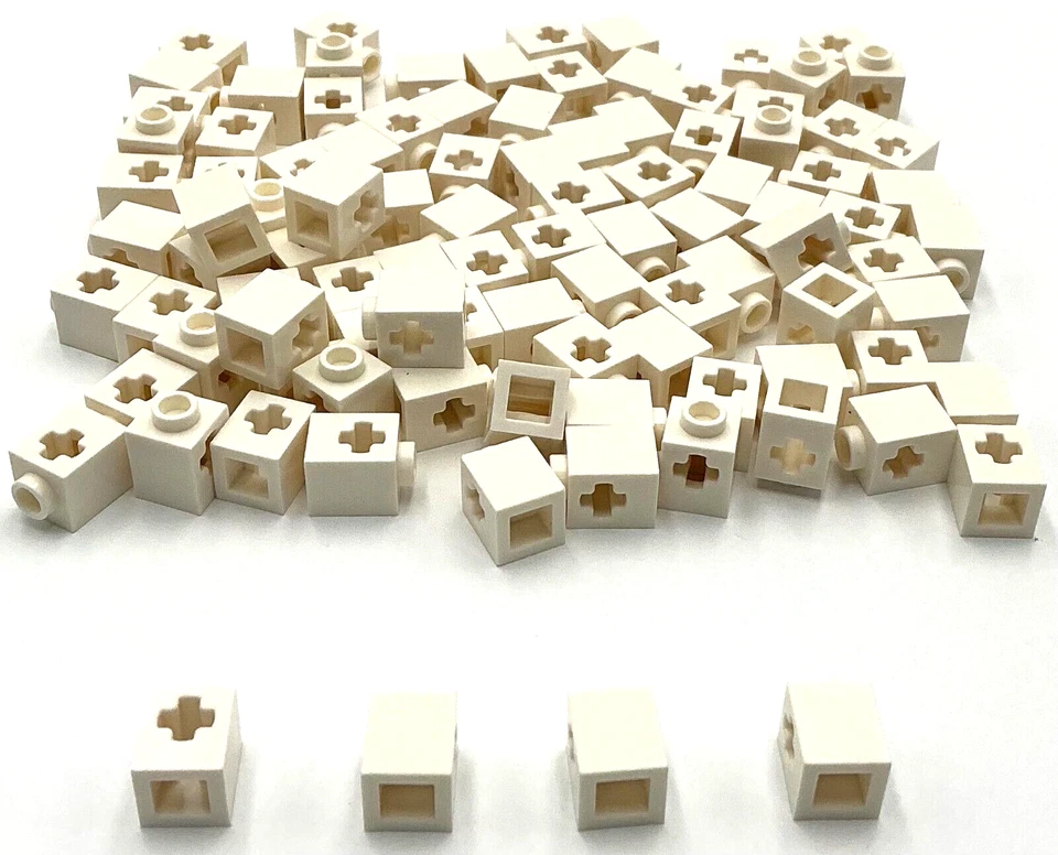 Lego 100 New White Technic Bricks Building Blocks 1 x 1 Stud w/ Axle Hole Pieces - Image 1 of 1