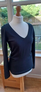 Coast Pullover schwarz Perlen verziert Rüschen S Strick V-Ausschnitt elegant  - Bild 1 von 10