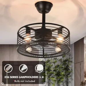 18" Black Industrial Ceiling Fan - 5 ABS Blades & Crystal Shade with Remote - Picture 1 of 8