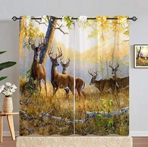Landscape Curtains with Mountain Lake Forest Print, 2 Panels 42" x 63" - Picture 1 of 7