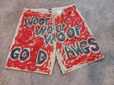 UGA GEORGIA BULLDOGS DAWGS HANDPAINTED MENS SHORTS 44 WOOF WOOF  GAME DAY Cover