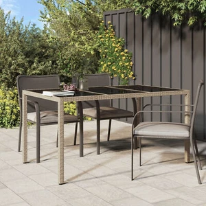 Homgoday Garden Table 150x90x75 Tempered Glass and Poly Rattan Beige, G5C5 - Picture 1 of 6