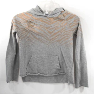 Splendid Grey Copper Metallic Zebra Stripe Knit Sweatshirt Hoodie 12 EUC - Picture 1 of 4