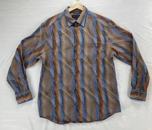 JHANE BARNES Mens Size Large Color Hypnotic Wavy Long Sleeve Button Shirt Cotton - Picture 1 of 11